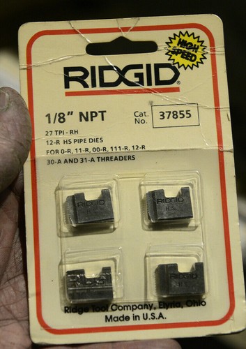 NEW RIDGID 37855 1/8" NPT RH PIPE DIES 095691378552