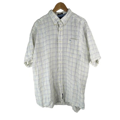 Tommy Hilfiger Shirt Linen Plaid Button Down Check Short Sleeve Collared Size XL
