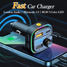 Bluetooth 5.0 Car Charger FM Transmitter, Fast Charge 3.1A USB-C, Hands-Free