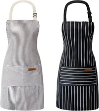 2 Pieces Adjustable Bib Apron with 2 Pockets Chef Cooking Kitchen Aprons for Wom