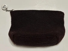 The Sak Dark Brown Crochet Zip Top Coin Purse Pouch Mini Bag   7” x 4.5” EUC
