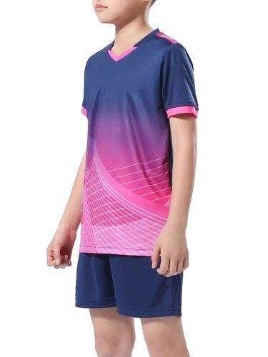 Unisex Kids Boys Football Uniform Gradient Color T-shirt With Shorts Sports - Picture 22 of 79