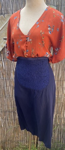 50s Vintage navy Blue Maternity Gab/rayon Skirt - Picture 3 of 8
