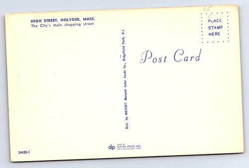 Holyoke Massachusetts Mass High Street postcard B293 - Picture 2 of 2