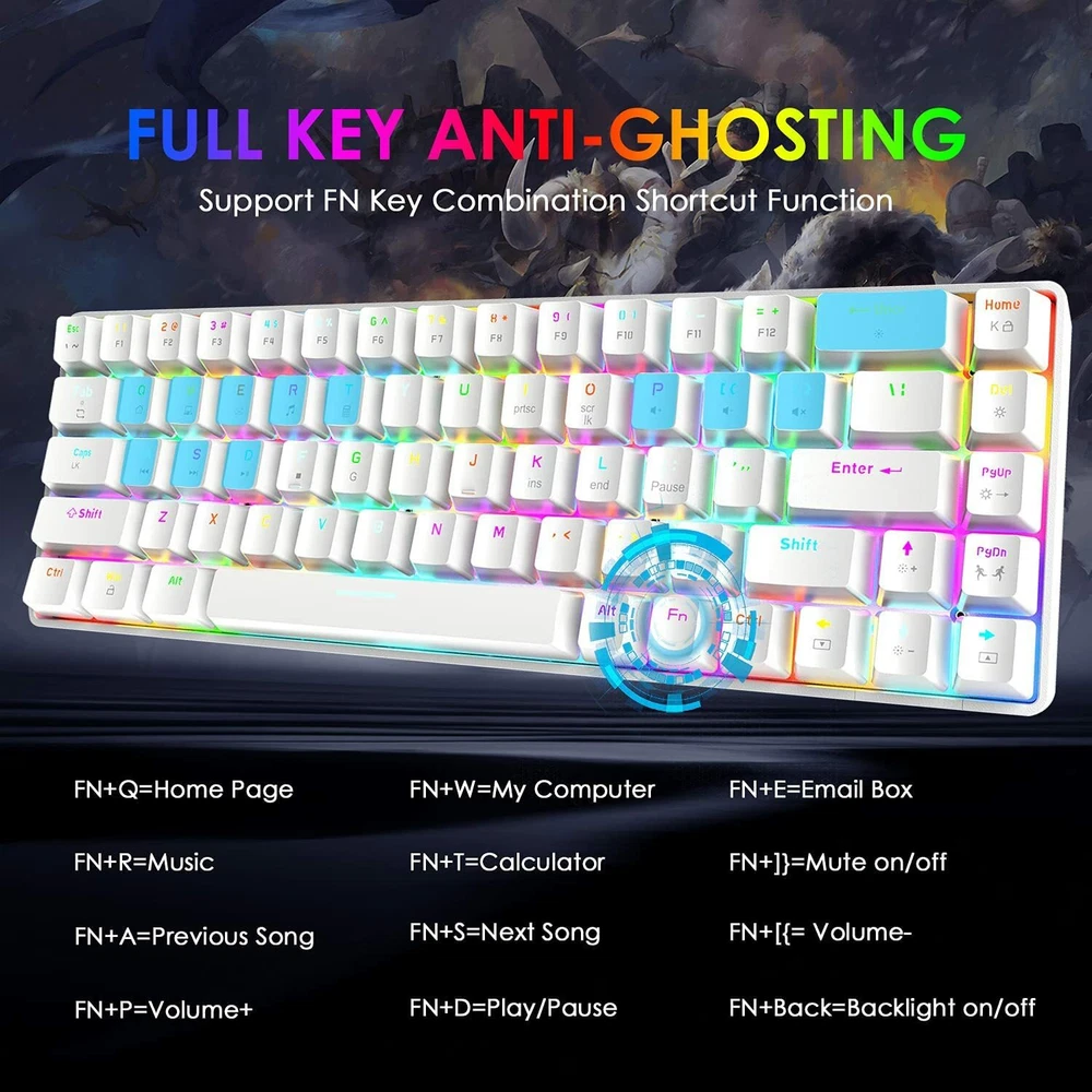Mechanical Keyboard Wired 68 Keys Gaming Keyboard Red Switch Keyboard RGB Light