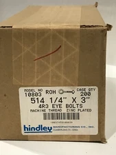 Eye Bolt 1/4-20 x 3 w/ Nut - Hindley #10803 / 20 pcs.