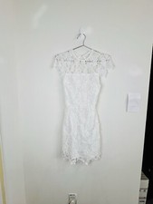 Shein Women White Lace Bodycon Mini Dress Size Small Open Back Short Sleeve 33.5
