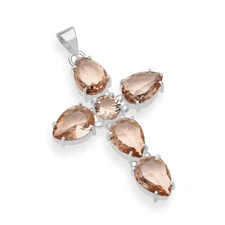 Morganite Ethnic Handmade Sister Gift Cross Design Pendant Jewelry 2.06" SSP-09