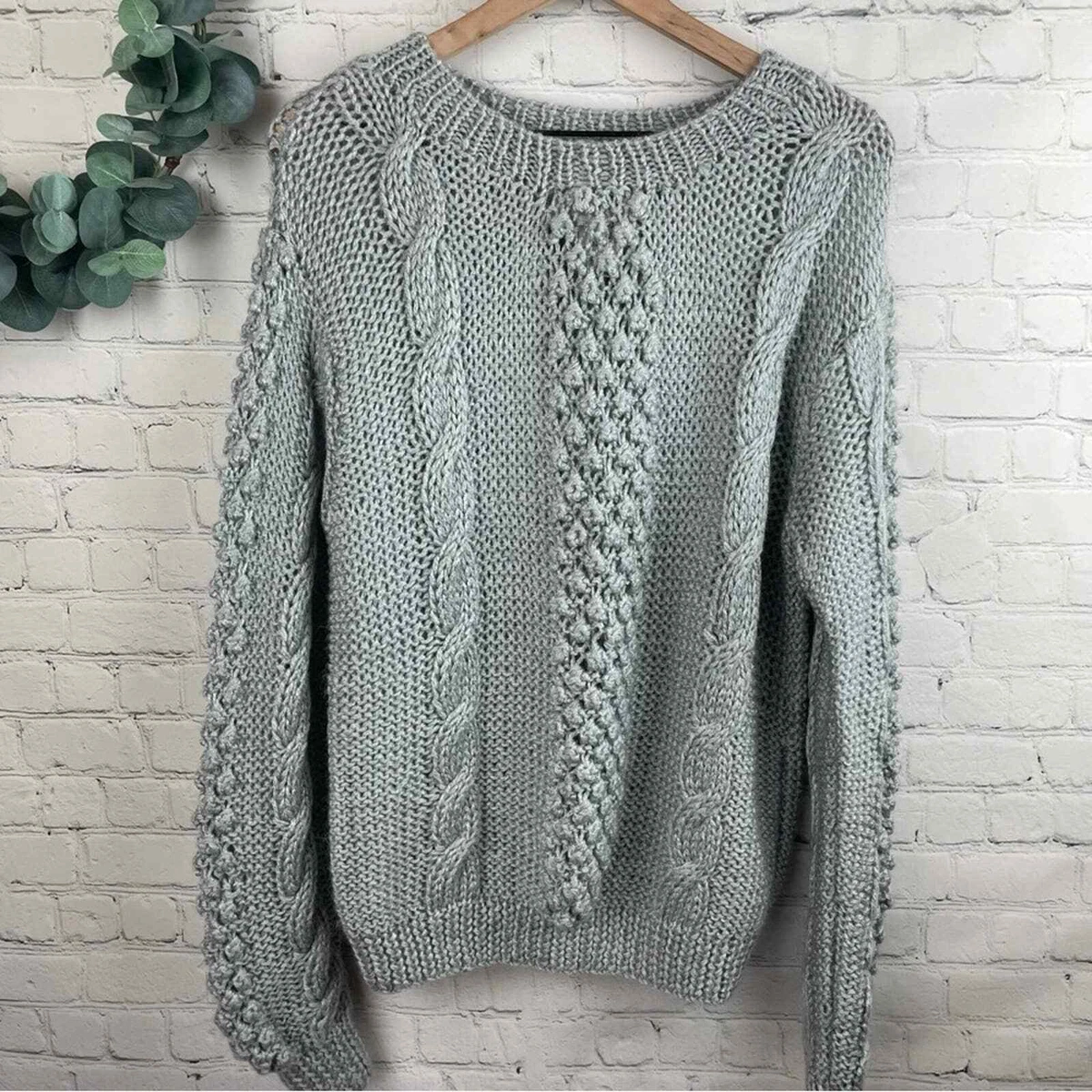 IT'S PURE GOLD Knitted by Hand Cable Knit Knotted Pullover Sweater size L