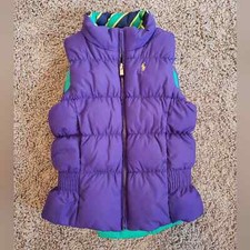 Ralph lauren feather down quilted puffer vest reversible purple green girls 6