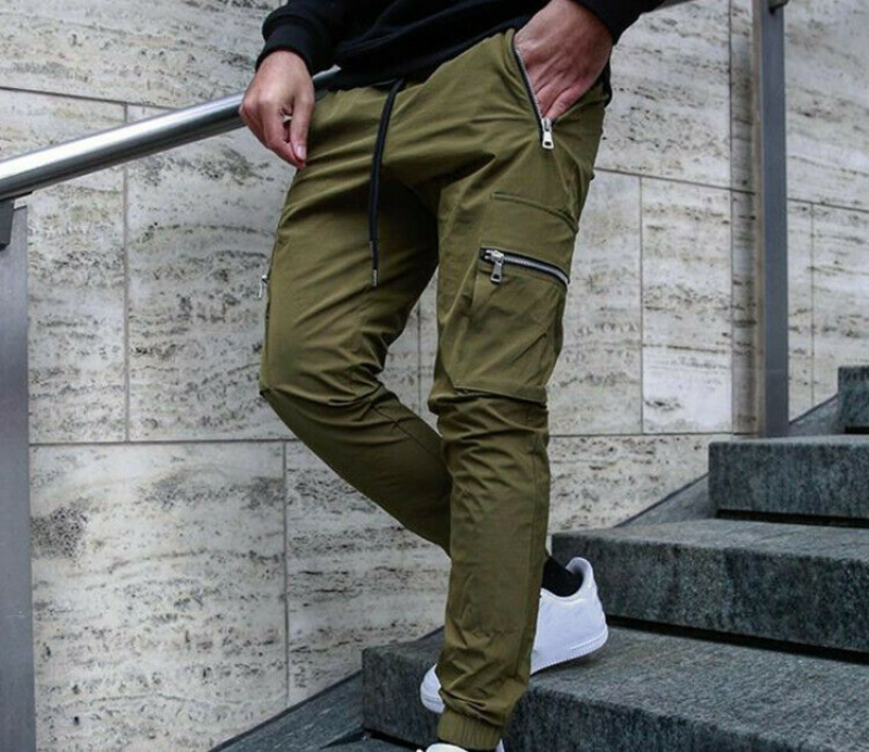 Men Slim Fit Jogging Trousers with Multi-Pockets for Casual Wear