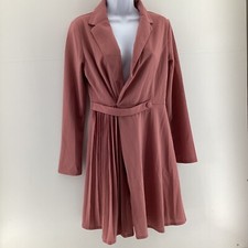 Shein Womens Dark Pink Wrap Dress Size M 10 Long Sleeve Collared Pleated