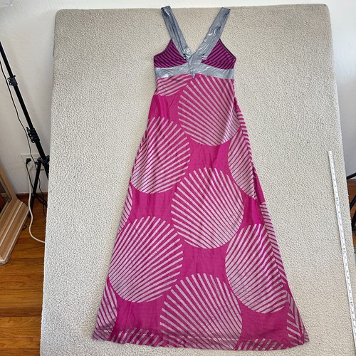 Custo Barcelona Maxi Dress sz 2 Halter Knit Pink Silver Metallic Lined - Picture 18 of 24