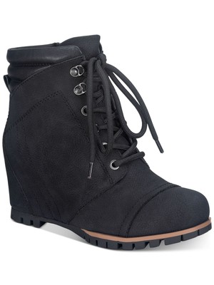 AMERICAN RAG Womens Black Zipper Accent Lizzie Round Toe Wedge Booties 6.5 M