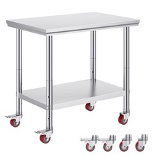 Stainless Steel Work Table 35 x 24 x 33 Inch, 700 LBS Load Capacity with 4 Wheel