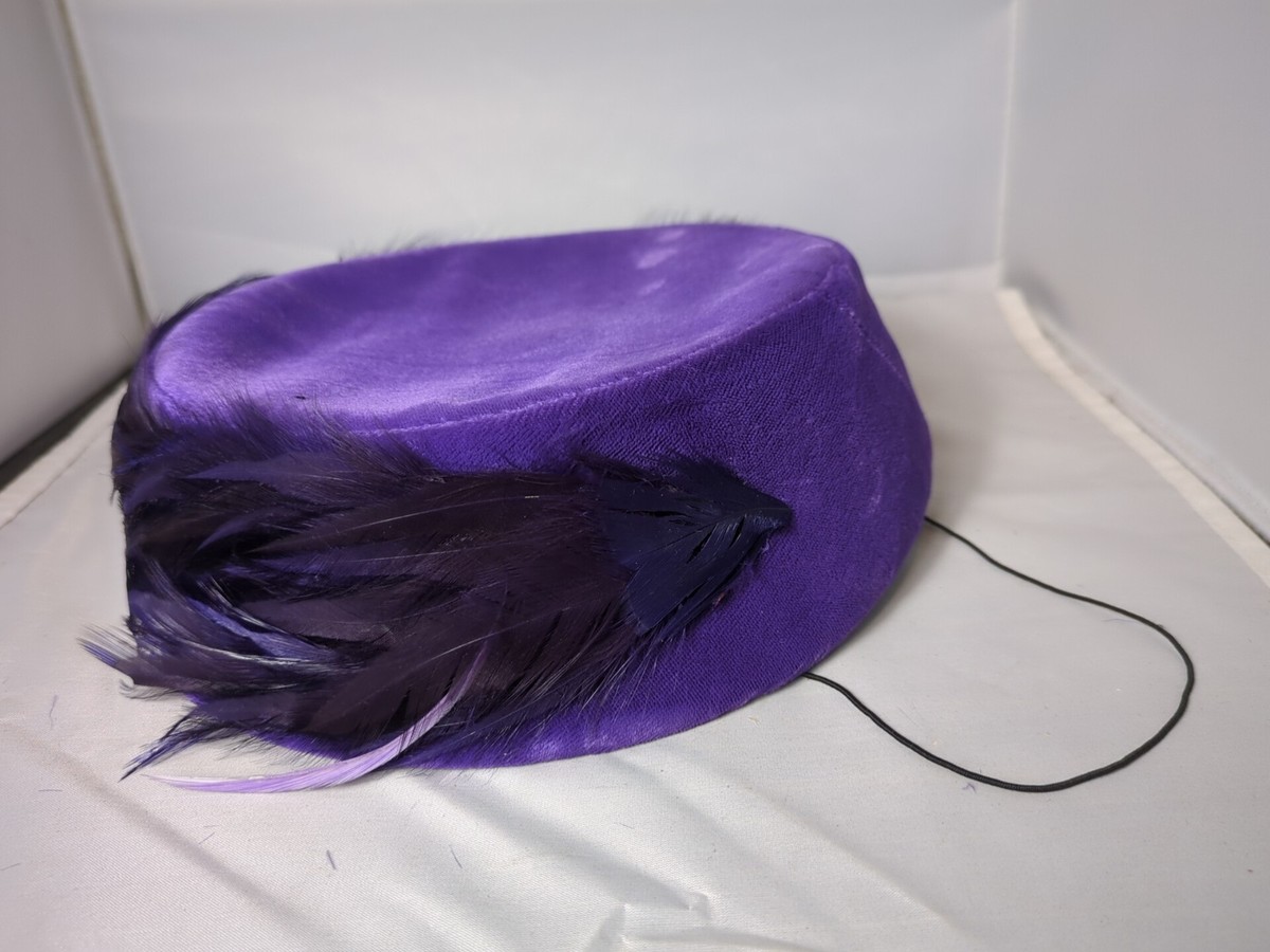 Vintage Purple Wool Fascinator Hat With Black Feather 