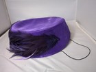Vintage Purple Wool Fascinator Hat With Black Feather & Rhinestone Trim