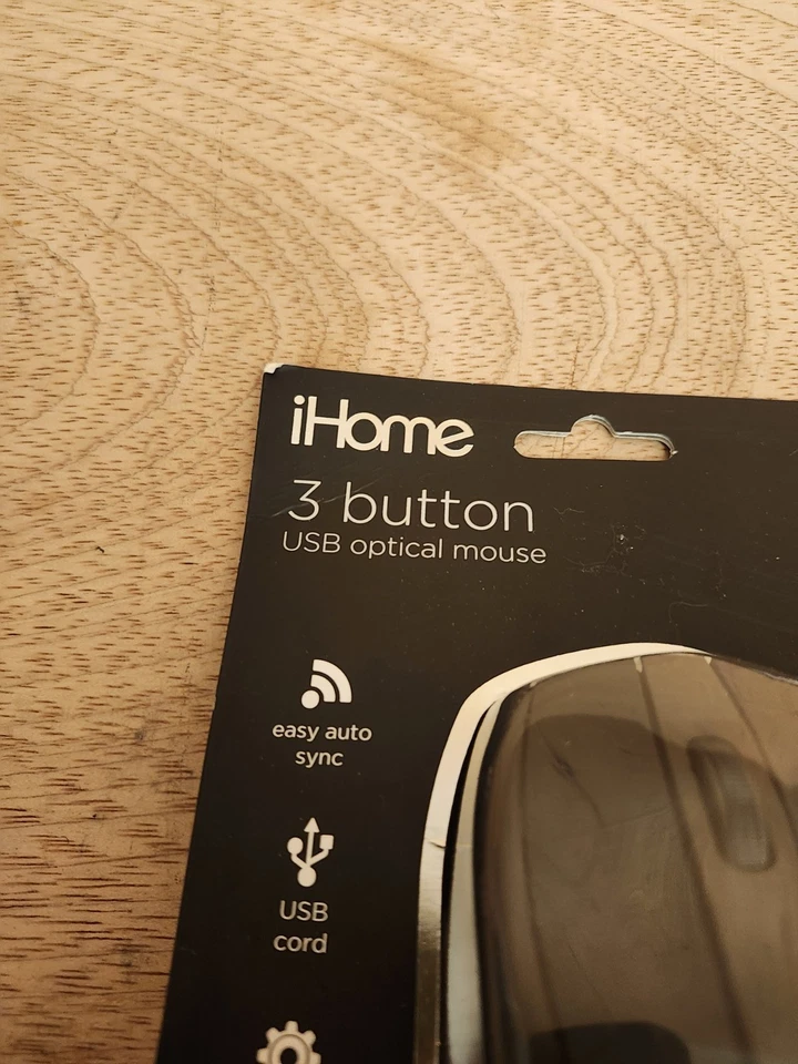 iHome Optical 3 Button Corded Precision Mouse Black Sealed New - Image 2 of 4