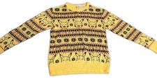 Pokemon Pikachu Holiday Sweater Kids Small Yellow Fair Isle Snowflake Knit