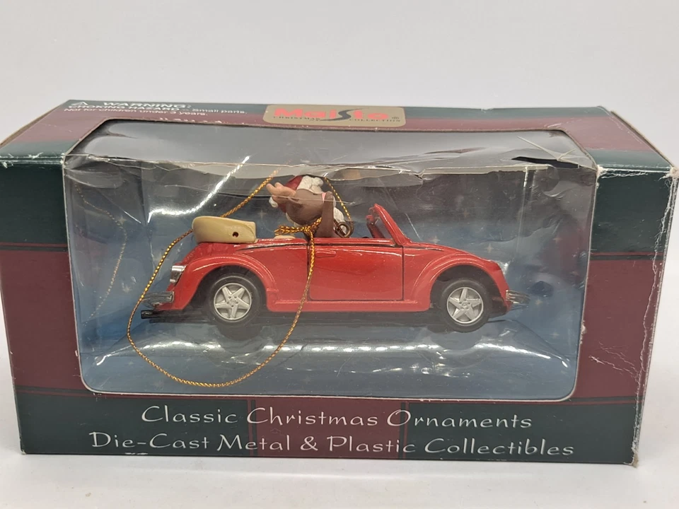MAISTO Die Cast Rojo Volkswagen Escarabajo Adorno de Navidad Santa y Rudolph Nuevo en Caja Foto 2 de 4