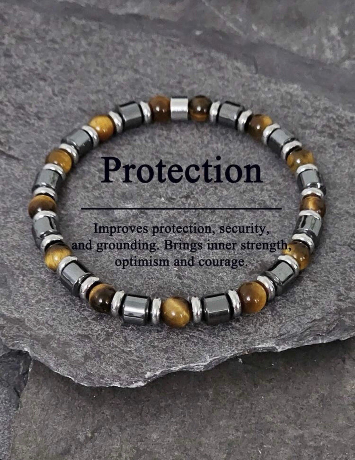 Bracelet œil de tigre marron et hématite double pierres pour femme équilibre