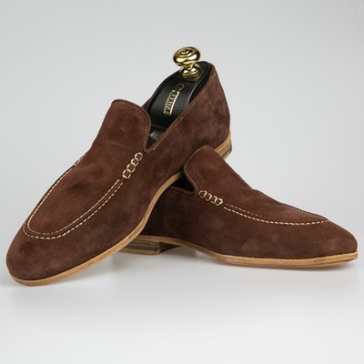 NWOB $1650 Zilli Logo Brown Loafers Suede Shoes 5UK / 6US / 39EU