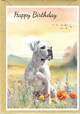 Geburtstagskarte Boxer weißer Hund (4''x 6'') - innen leer - von Starprint