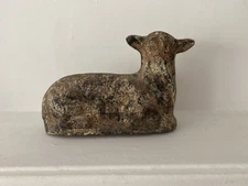 Vintage Cement Garden Lamb Sheep Great Patina Perfect Sculpture See Description