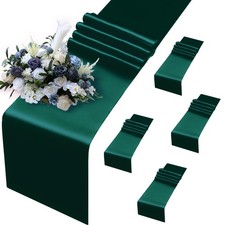 5 Pack Forest Green Satin Table Runners 12x108 Inch Silk Wedding Banquet