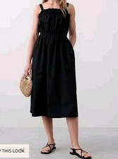 Banana Republic Fit & Flare Poplin Elastic-Gather Midi Dress Women's L Black 