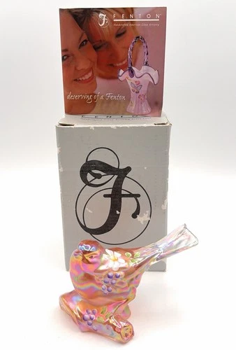 RARE Vtg.Fenton Pink Iridescent Art Glass Bird Figurine Sparrow Bird On A Branch
