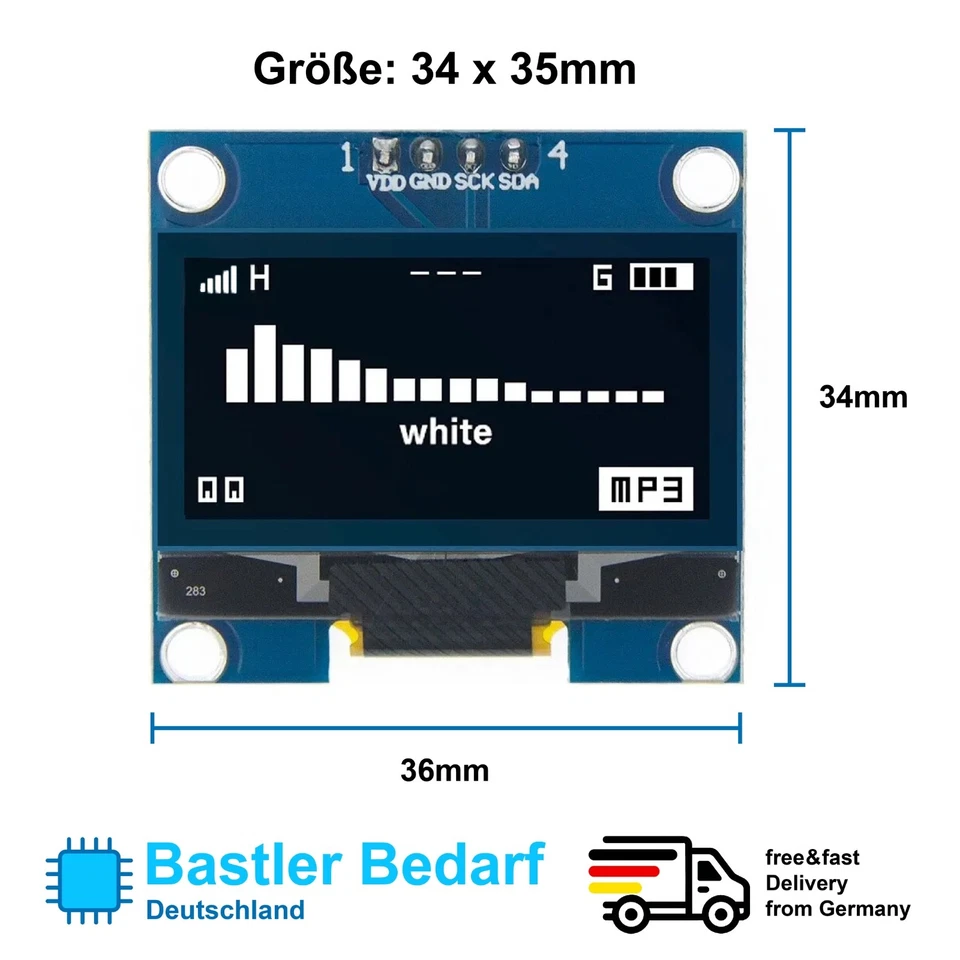 1,3” ZOLL OLED Display Arduino 128x64 SSH1106 I2C IIC weiß Raspberry Pi - Bild 3 von 4