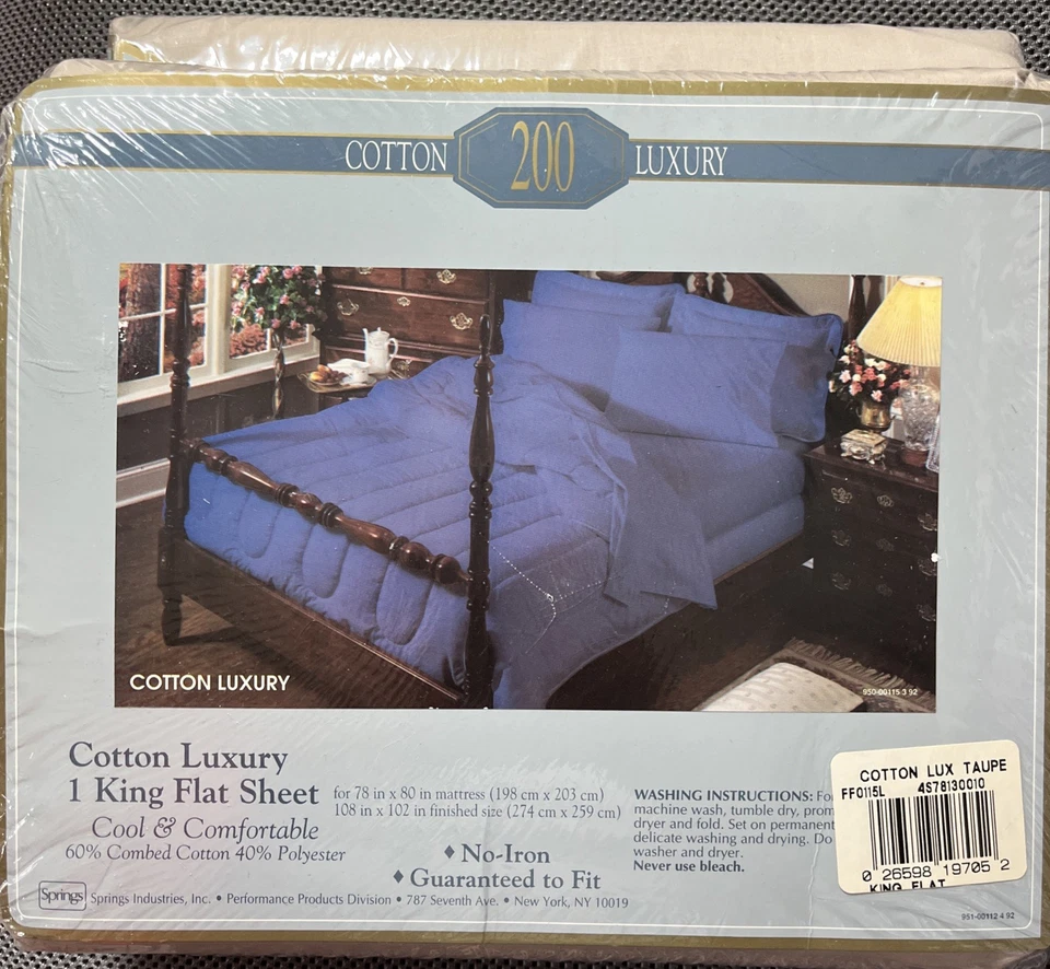 King Flat Sheet Cotton Blend Taupe New Sealed In Original Package USA Vintage - Image 3 of 4