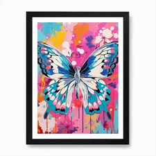 Pop Art Marbled White Butterfly 4 A Framed Wall Art Poster Canvas Print Picture