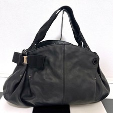 SALVATORE FERRAGAMO Vara Accent Leather Handbag Tote Black Authentic From Japan