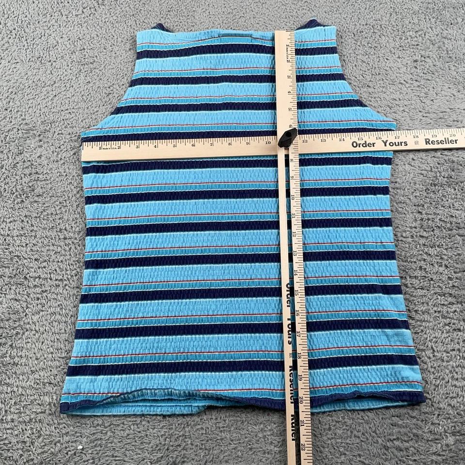 VINTAGE Adidas Shirt Girls XL Blue Striped Sleeveless Tank Top Cotton Y2K 2000s - Image 4 of 4