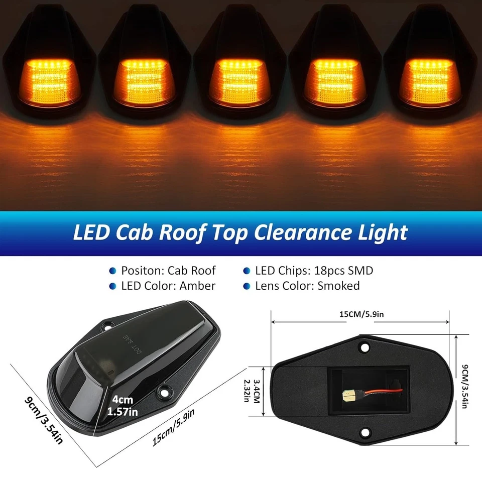 5PCS Smoked Cab Roof Amber Marker LED Lights For 1973-1997 Ford F150 F250 F350 Foto 2 de 4
