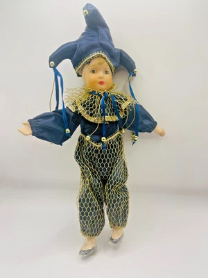 Vintage Puppe Harlekin – Clown - mit schönen Outfit in Blau - ca. 25 cm - selten - Bild 1 von 4