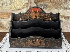 Vintage Paper Mache Desk Letter Holder - Geisha Design