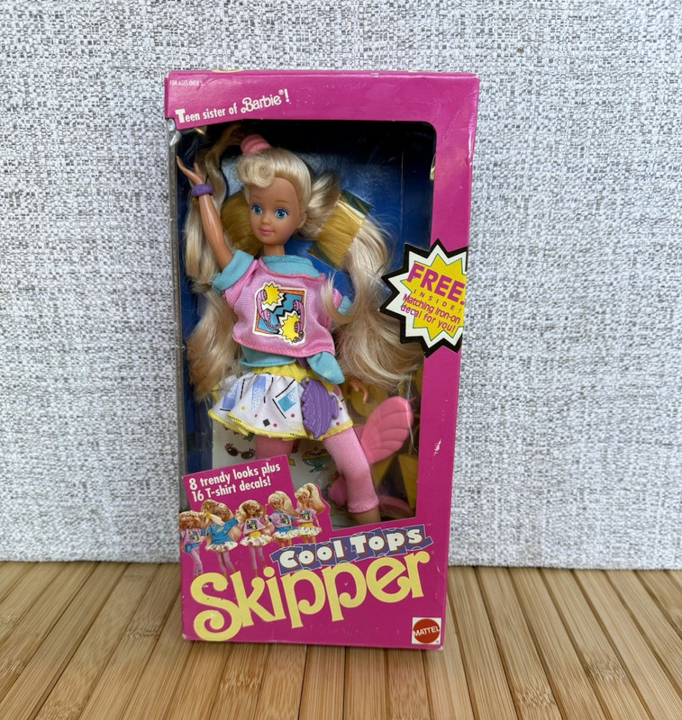 Mattel Cool Tops Skipper Doll Barbie Franchise MPN 4989 1989 Vintage Box Open
