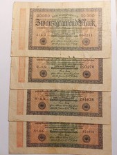 4 x 20.000 Mark Reichsbanknote von 1923 – Original Inflationsgeld 