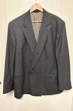 Vintage Debenhams Mens Pure New Wool Grey Double Breasted Blazer Size 46 (H31)
