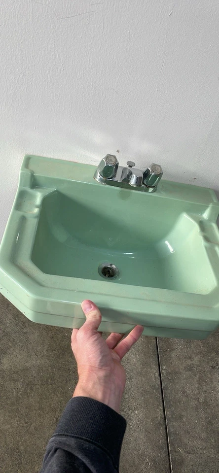VTG Mid Century Jadeite Green Sink and Faucet Bathroom 1950’s 1960’s Pickup Only - Image 4 of 4