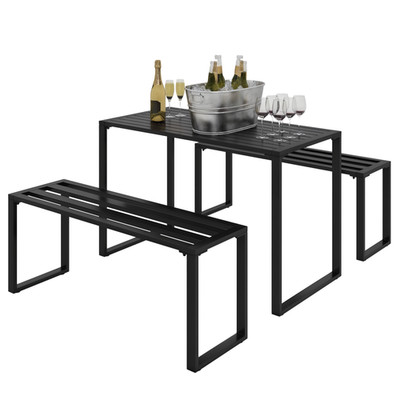 Outsunny 3-tlg. Outdoor Essgruppe Metall Picknicktisch Bank Terrasse Garten