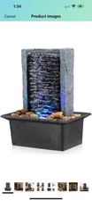 Indoor Tabletop Water Fountain with LED Lights - Rock Waterfall Decor