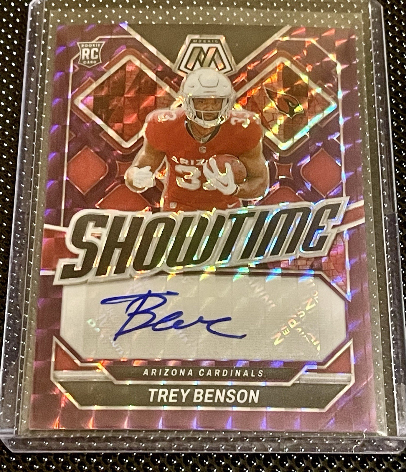 2024 Panini Mosaic Trey Benson Purple Prizm Showtime Rookie Auto /49 Cardinals