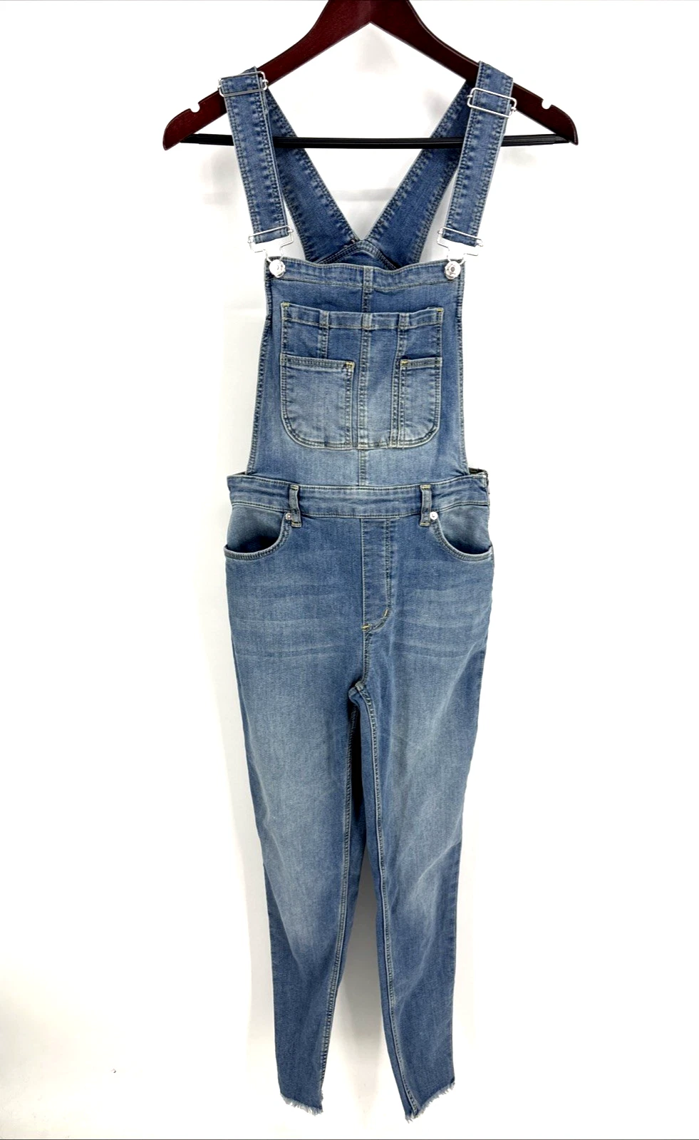 Free People Overalls Women’s Size 28 Blue Skinny Denim Outdoors Utility Fringe