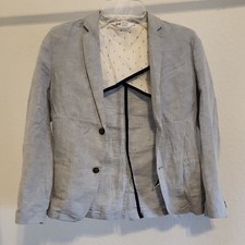 H M Boys Linen Blazer Light Gray US 9-10Y Herringbone Pattern Formal