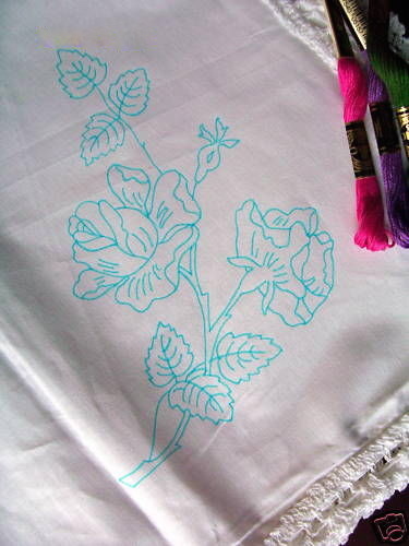 Printed to Embroider tablecloth English rose cotton flower lace edge CSOOO1