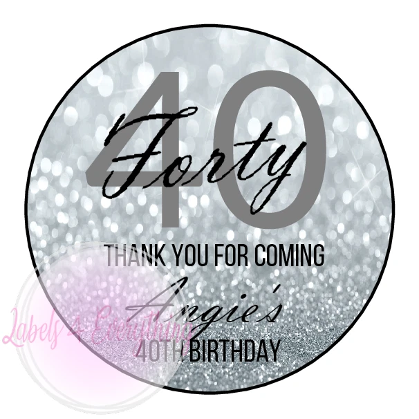 LABELS4EVERYTHING Personalised 40th Birthday Silver Glittery Stickers Party Thank You Sweet Cone